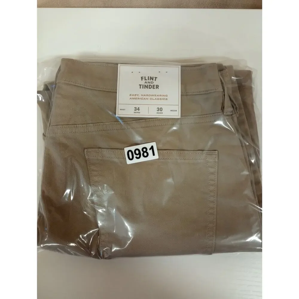 NWT Flint and Tinder Chinos Men's Size 34x30 Tan Straight Fit 5 Pocket (0981)